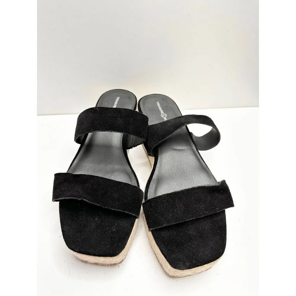 Treasure & Bond Sandals Womens Size 8.5‎ Suede Upper Black Platform Espadrille
